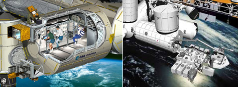 ������� ����������� ���. ����������� Columbus (�����) � �������� Kibo (����������� ESA � JAXA).