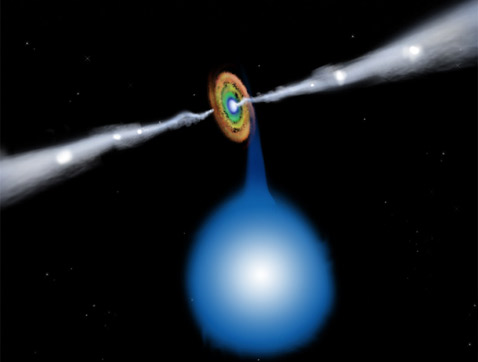 � ����� ������� Circinus X-1 �� ���� ����� �� ���������� �� ������� "������ � ������ ����", ����� ��� ��������. � ��� �� ������ ���� �� ����� ������: � �����, � ������������ ����, � "��������" ������ (����������� NASA/CXC/M.Weiss).