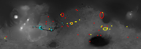 ����� �����. ������� ������ ���� (������� ����), ��������� (�����) � ������ ������ ��������� (�����) �������� �� ����������� ��������� ������ ������������ �������� Mars Express (����������� IAS/OMEGA/ESA).