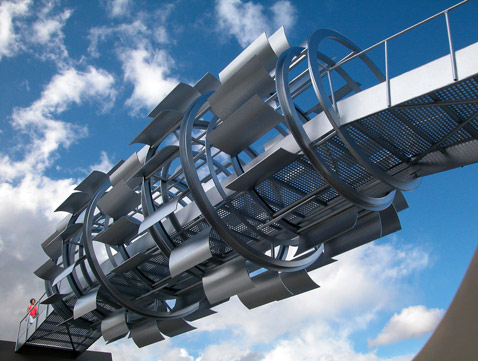 ���������� ���� Wind Tunnel Foot Bridge, �� ����, �� �� Observation Tower, ������ ���������� �� ��� (����������� Michael Jantzen).