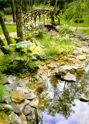 Декорирование искусственного водоёма и применение малых архитектурных форм